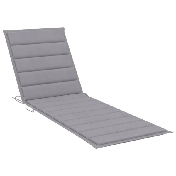 Sun Lounger with Cushion Solid Teak Wood and Stainless Steel – Grey