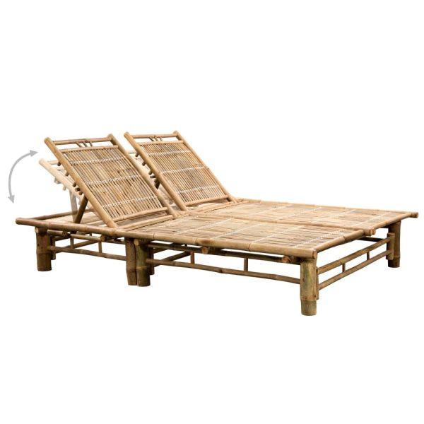 2-Person Sun Lounger with Cushions Bamboo – Grey