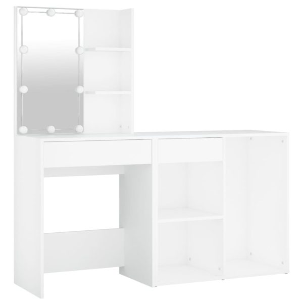 LED Dressing Table with Cabinet Engineered Wood – White