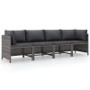 Sectional Corner Sofa with Cushions Poly Rattan – Grey, 4-Seater