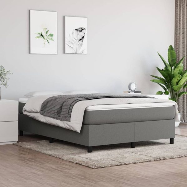 Box Spring Bed with Mattress Dark Grey Fabric – QUEEN