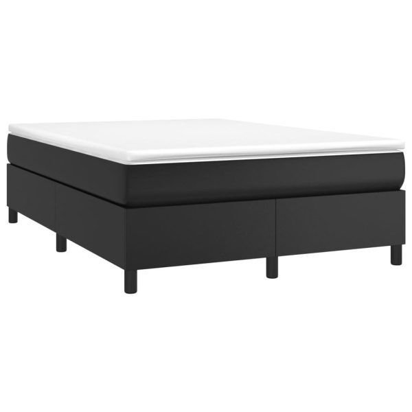 Box Spring Bed with Mattress Black Faux Leather – QUEEN