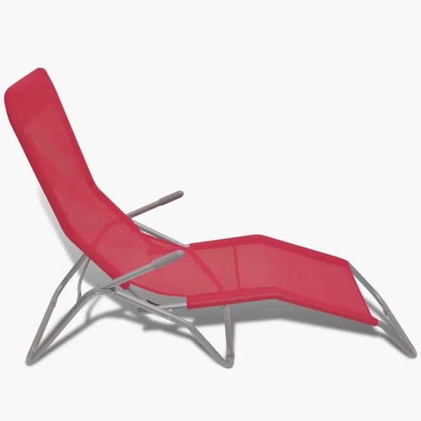 Sun Loungers 2 pcs Steel Frame and Textilene – Red
