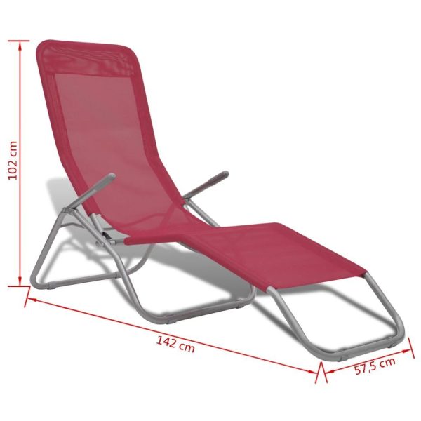 Sun Loungers 2 pcs Steel Frame and Textilene – Red
