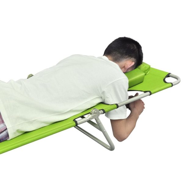 Folding Sun Lounger with Head Cushion Powder-coated Steel – Green