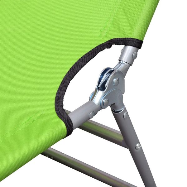 Folding Sun Lounger with Head Cushion Powder-coated Steel – Green
