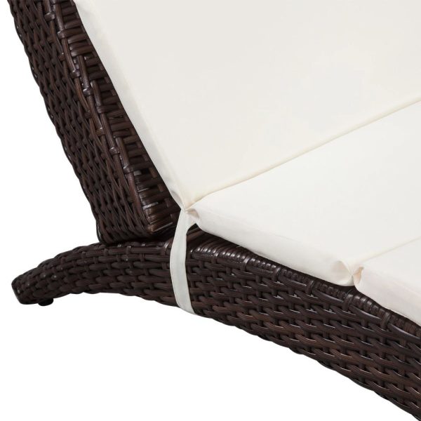 Folding Sun Lounger with Cushion Poly Rattan – Brown