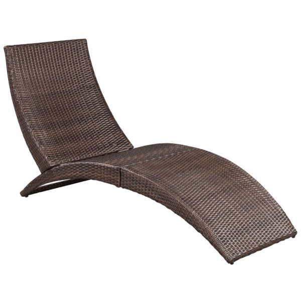 Folding Sun Lounger with Cushion Poly Rattan – Brown