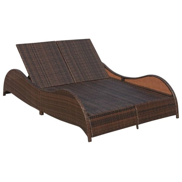 Double Sun Lounger with Cushion Poly Rattan – Brown