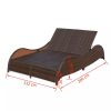 Double Sun Lounger with Cushion Poly Rattan – Brown