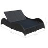 Double Sun Lounger with Cushion Poly Rattan – Black