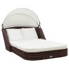 Sun Lounger with Canopy Poly Rattan – Brown