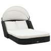 Sun Lounger with Canopy Poly Rattan – Black