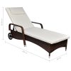 Sun Lounger with Cushion & Wheels Poly Rattan – Brown
