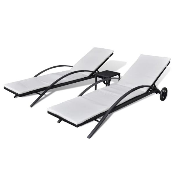 Sun Loungers with Table Poly Rattan – Black