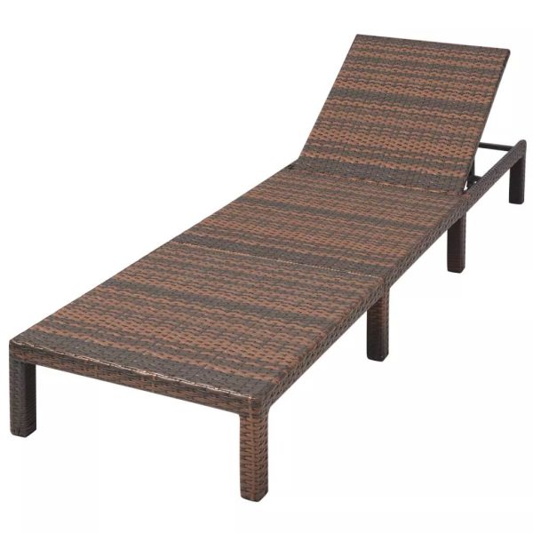 Sun Lounger with Cushion Poly Rattan – Brown