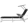 Sun Lounger with Canopy Steel – Black