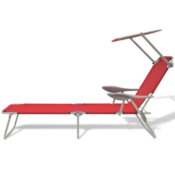 Sun Lounger with Canopy Steel – Red