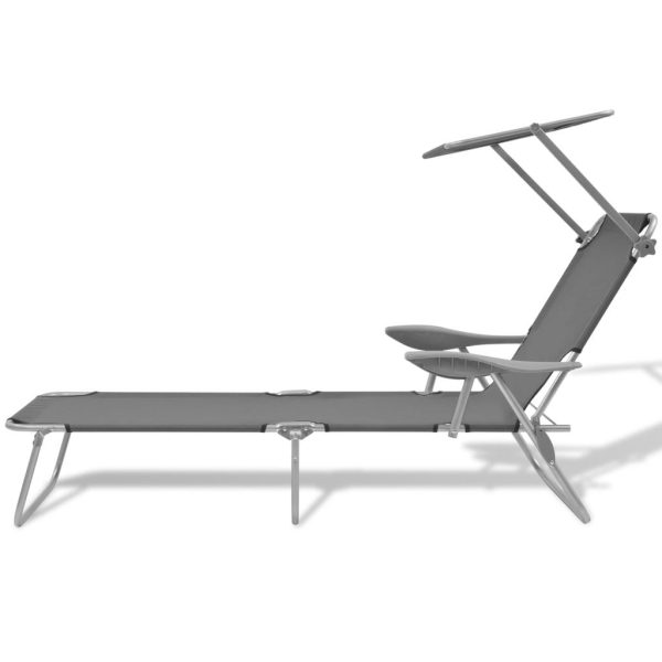 Sun Lounger with Canopy Steel – Grey
