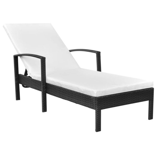Sun Lounger with Cushion Poly Rattan – Black