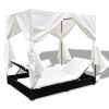 Outdoor Lounge Bed with Curtains Poly Rattan – Black