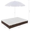 Outdoor Lounge Bed with Umbrella Poly Rattan – Brown