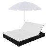 Outdoor Lounge Bed with Umbrella Poly Rattan – Black
