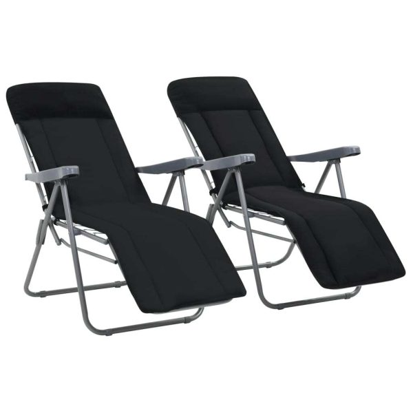 Folding Garden Chairs with Cushions 2 pcs – Black