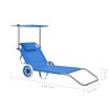 Folding Sun Lounger with Canopy and Wheels Steel – Blue
