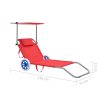 Folding Sun Lounger with Canopy and Wheels Steel – Red