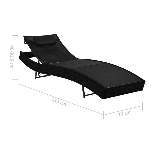 Sun Loungers 2 pcs with Table Poly Rattan and Textilene – Black