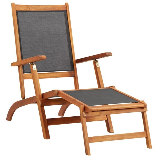 Sun Lounger Solid Acacia Wood and Textilene