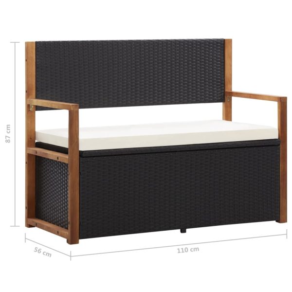 Storage Bench 110 cm Poly Rattan and Solid Acacia Wood – Black