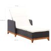 Sun Lounger Poly Rattan and Solid Acacia Wood – Black
