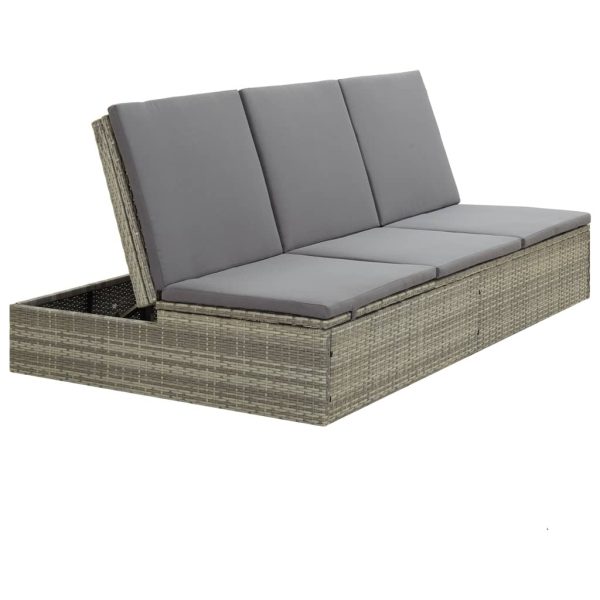 Convertible Sun Bed with Cushion Poly Rattan – Grey