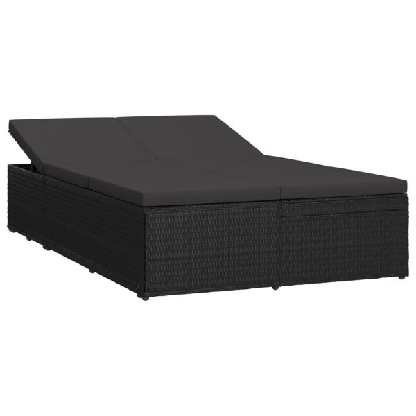 Convertible Sun Bed with Cushion Poly Rattan – Black