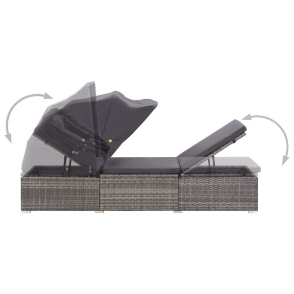 Sun Lounger with Canopy and Cushion Poly Rattan – Grey