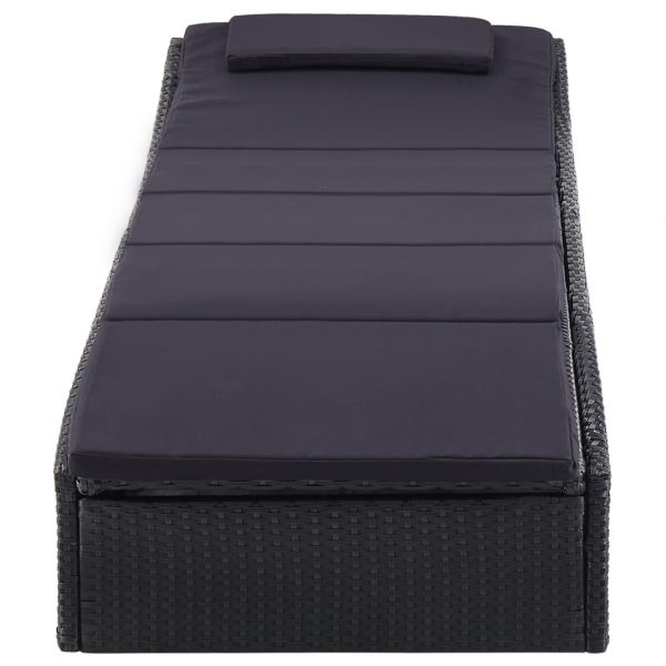 Sunbed with Cushion Poly Rattan – Black