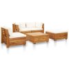 6 Piece Garden Lounge Set with Cushions Acacia Wood – Cream, 2X Corner + Middle + Footrest + Table