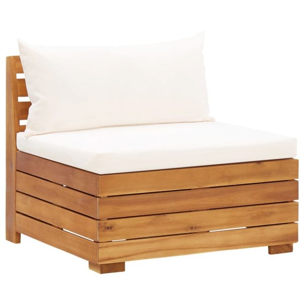 6 Piece Garden Lounge Set with Cushions Acacia Wood – Cream, 2X Corner + Middle + Footrest + Table