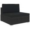 Sectional 1 pc with Cushions Poly Rattan – Black, Middle Sofa