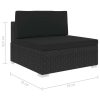 Sectional 1 pc with Cushions Poly Rattan – Black, Middle Sofa