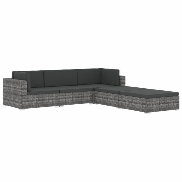 Sectional 1 pc with Cushions Poly Rattan – Black, Middle Sofa