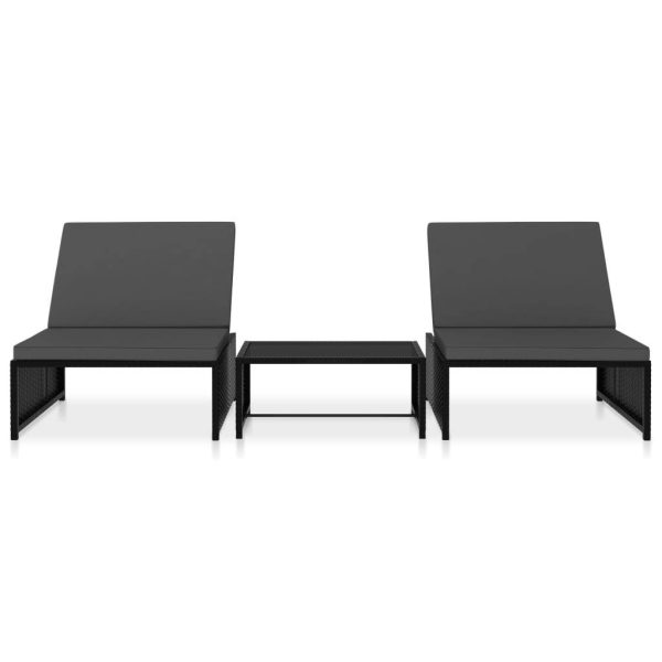 Sun Loungers 2 pcs with Table Poly Rattan – Black