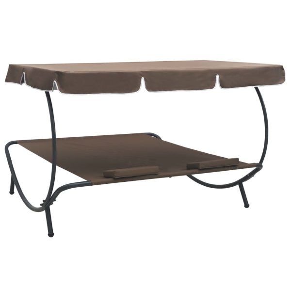 Outdoor Lounge Bed with Canopy and Pillows – Brown