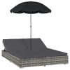 Outdoor Lounge Bed with Umbrella Poly Rattan – Grey