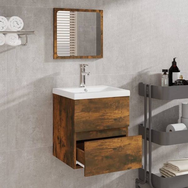 Bathroom Cabinet with Mirror Engineered Wood – Smoked Oak