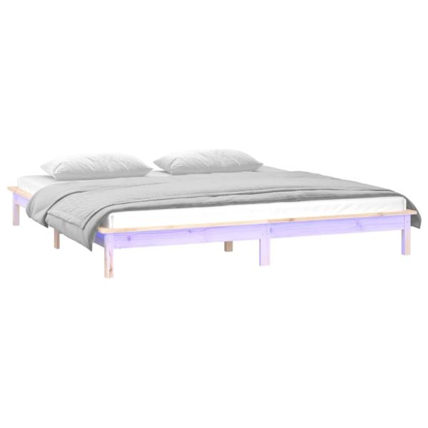 LED Bed Frame Solid Wood – 150×200 cm, Brown