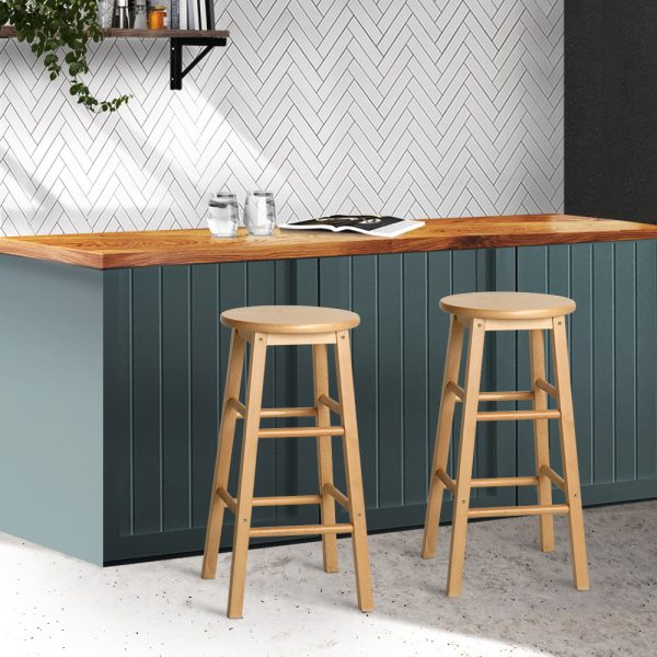 Set of 2 Beech Wood Backless Bar Stools – Natural