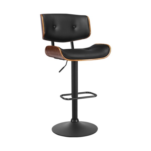 Bar Stool Gas Lift Wooden PU Leather – Black and Wood – 1